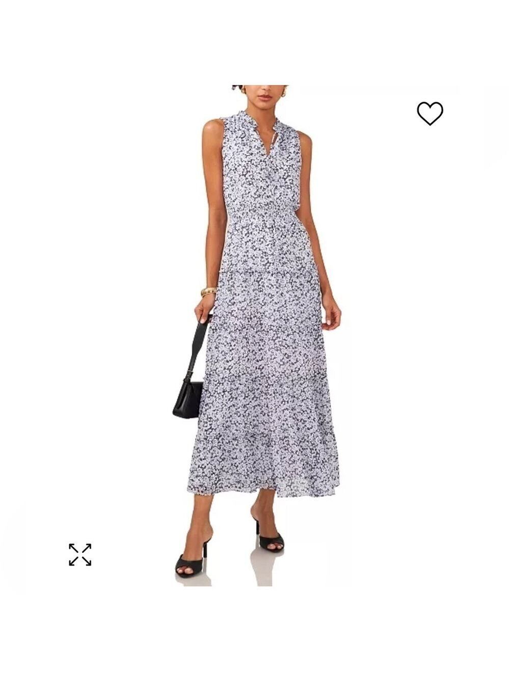 1. State lilacy grey white floral sleeveless tie V-neck tiered maxi dress Summer